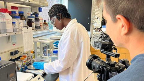 Student being filmed by the College Tour videographer